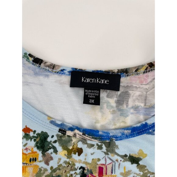 Karen Kane Womens Plus Size 3X On Holiday Blue Watercolor Jersey Tee Tunic Top - Picture 3 of 8